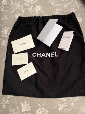 CHANEL Black Drawstring Dust Bag with White Logo and Booklets